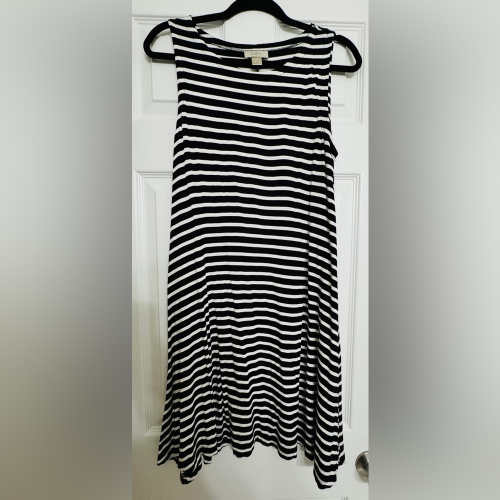 LOFT Sleeveless Black and White Striped Swing Dress